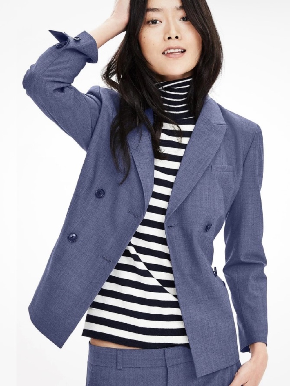 Banana Republic Spa Blue Double-Breasted Wool Blend Blazer